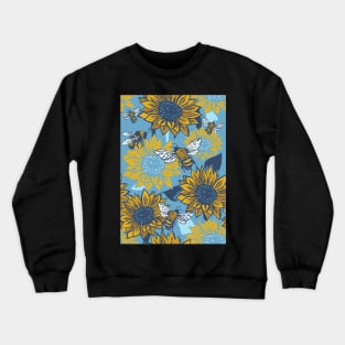 Sunflowers and Busy Bees Linoprint pattern Crewneck Sweatshirt